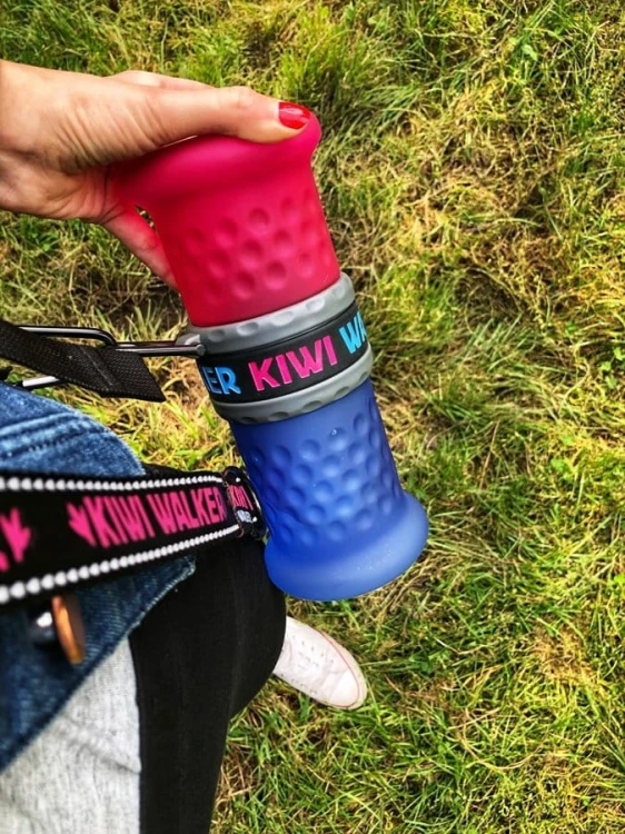 Kiwi Walker TRAVEL BOTTLE 2in1 butelka na wodę i karmę zielono-pomarańczowa
