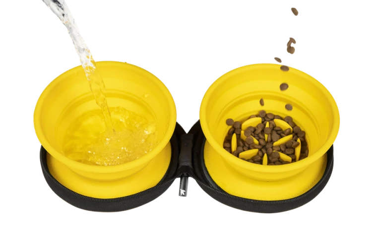 Kiwi Walker TRAVEL DOUBLE BOWL SLOWFEEDER zestaw spowalniających misek turystycznych pomarańczowych