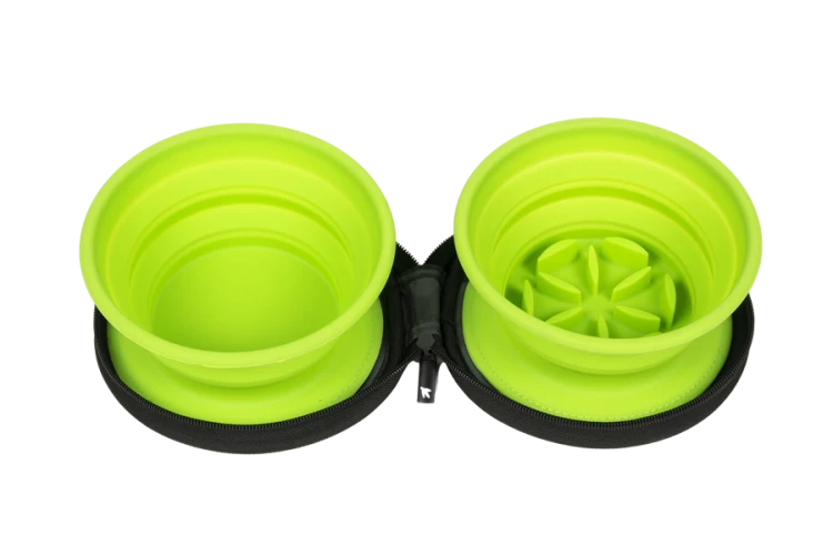 Kiwi Walker TRAVEL DOUBLE BOWL SLOWFEEDER zestaw spowalniających misek turystycznych zielonych