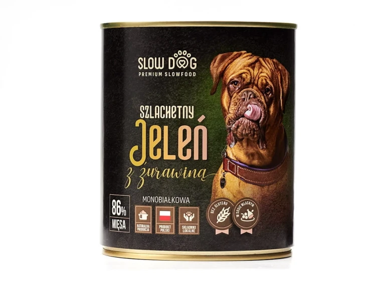 SLOW DOG Szlachetny jeleń z żurawiną 850g ZESTAW 6 szt.