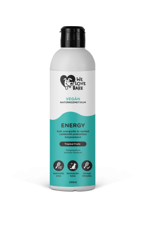 We Love Bark ENERGY Tropical Fruits Prebiotyczny szampon dla psów, który energetyzuje  całą sierść i zmniejsza linienie 250ml