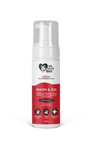 We Love Bark WASH &amp; GO Wild Cherry Oczyszczający, kondycjonujący, piankowy szampon prebiotyczny i środek do czyszczenia łap 150ml