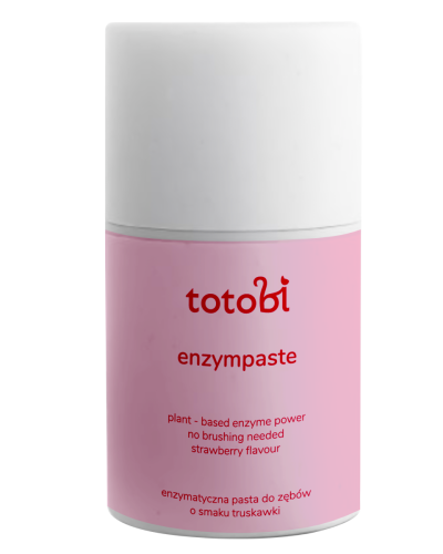 TOTOBI Naturalna pasta do zębów mikrobiotyczna z enzymami bez cukru i sorbitolu o smaku truskawki