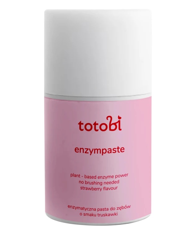TOTOBI Naturalna pasta do zębów mikrobiotyczna z enzymami bez cukru i sorbitolu o smaku truskawki