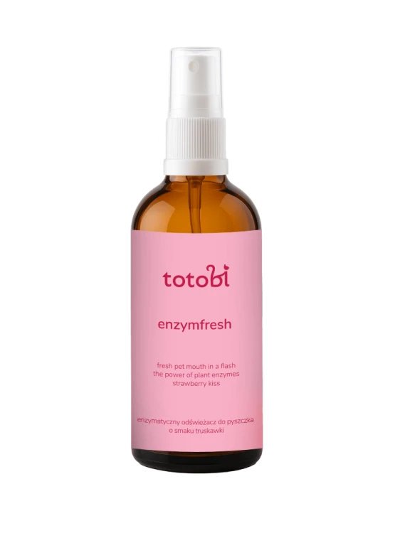 TOTOBI Enzymfresh – enzymatyczny odświeżacz do pyszczka dla psa i kota, o smaku truskawkowym, 100 ml