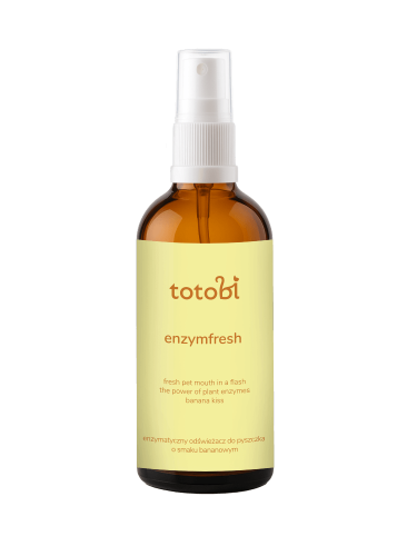TOTOBI Enzymfresh – enzymatyczny odświeżacz do pyszczka dla psa i kota, o smaku bananowym, 100 ml