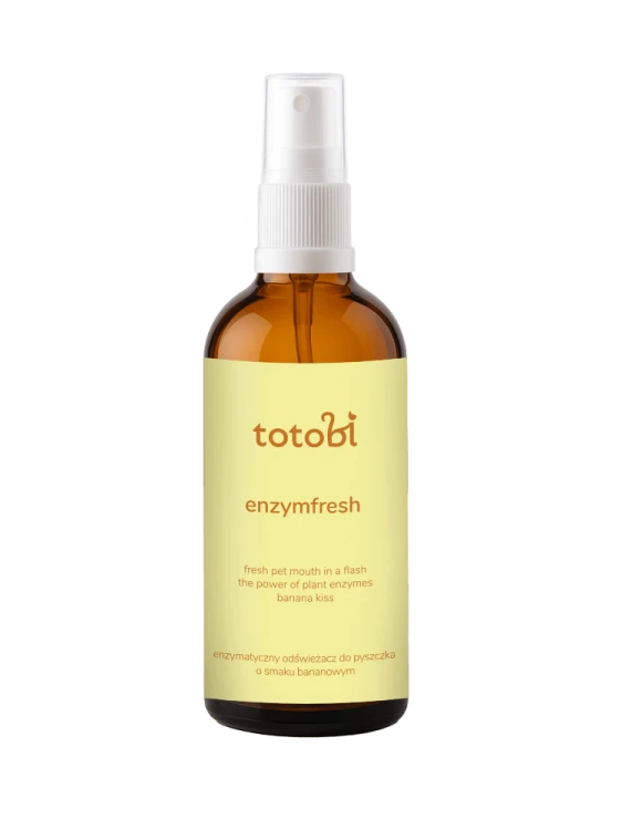 TOTOBI Enzymfresh – enzymatyczny odświeżacz do pyszczka dla psa i kota, o smaku bananowym, 100 ml